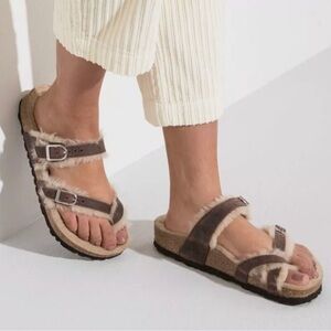 Birkenstock Mayari Oiled Leather Shearling Sandals EU 37 US 6/6.5